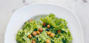 massaged Kale Salad with Miso Tahini Dressing and Crunchy Chickpeas